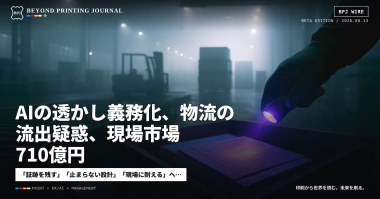 AIの透かし義務化、物流の流出疑惑、現場市場710億円 — BPJ News(2026/08/13 朝刊)