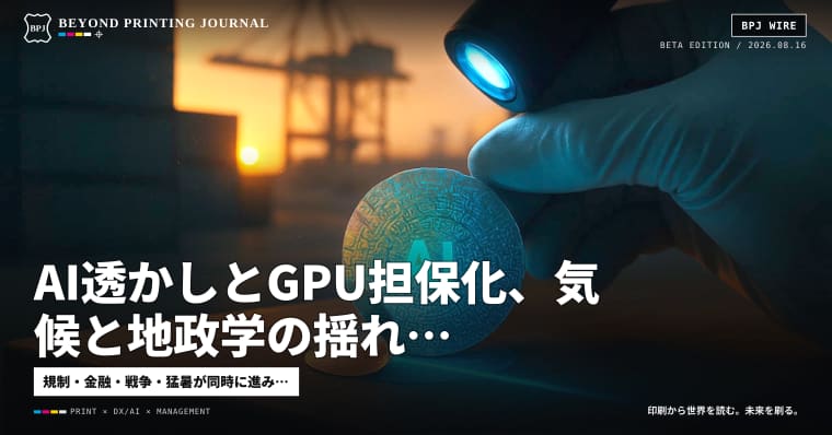 AI透かしとGPU担保化、気候と地政学の揺れ — ラベルと運用印刷が増える夕刊10本