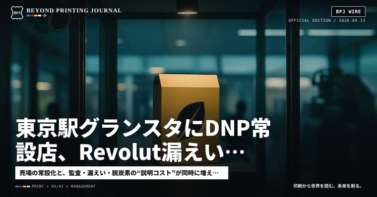 東京駅グランスタにDNP常設店、Revolut漏えい、包材Scope 1&2を73%削減 — ほか7本|BPJ News 夕刊